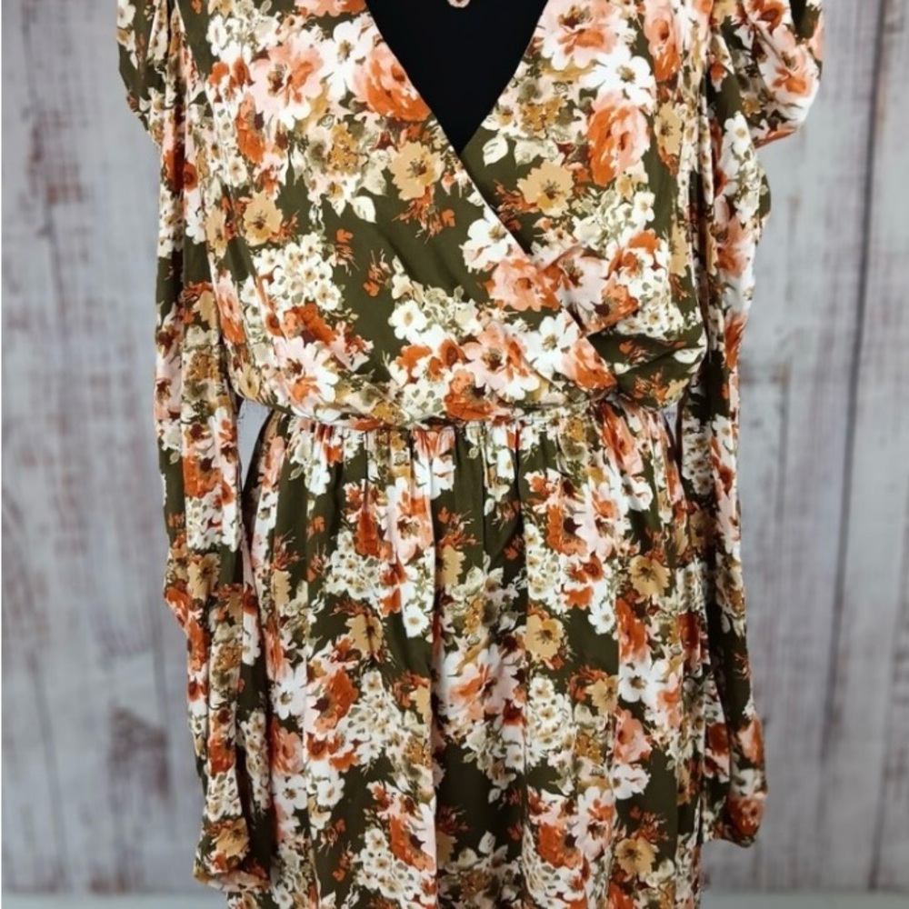 ANDREE‎ BY UNIT Floral Long Sleeve Dress - Olive and Orange